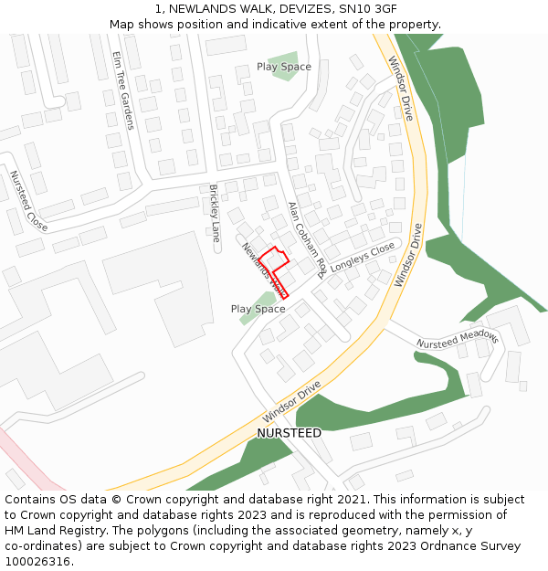 1, NEWLANDS WALK, DEVIZES, SN10 3GF: Location map and indicative extent of plot