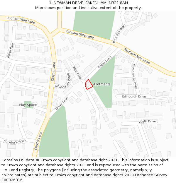 1, NEWMAN DRIVE, FAKENHAM, NR21 8AN: Location map and indicative extent of plot