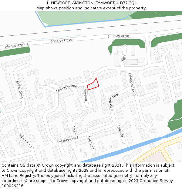 1, NEWPORT, AMINGTON, TAMWORTH, B77 3QL: Location map and indicative extent of plot