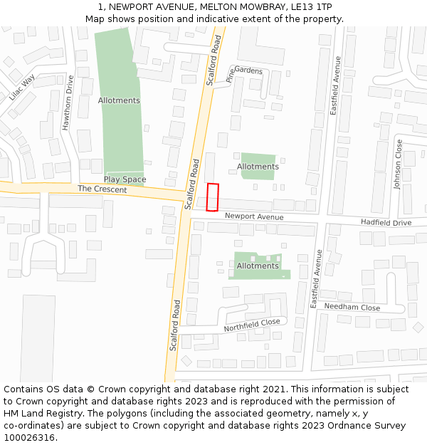 1, NEWPORT AVENUE, MELTON MOWBRAY, LE13 1TP: Location map and indicative extent of plot
