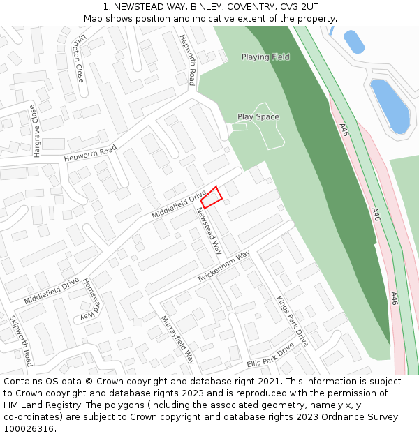 1, NEWSTEAD WAY, BINLEY, COVENTRY, CV3 2UT: Location map and indicative extent of plot