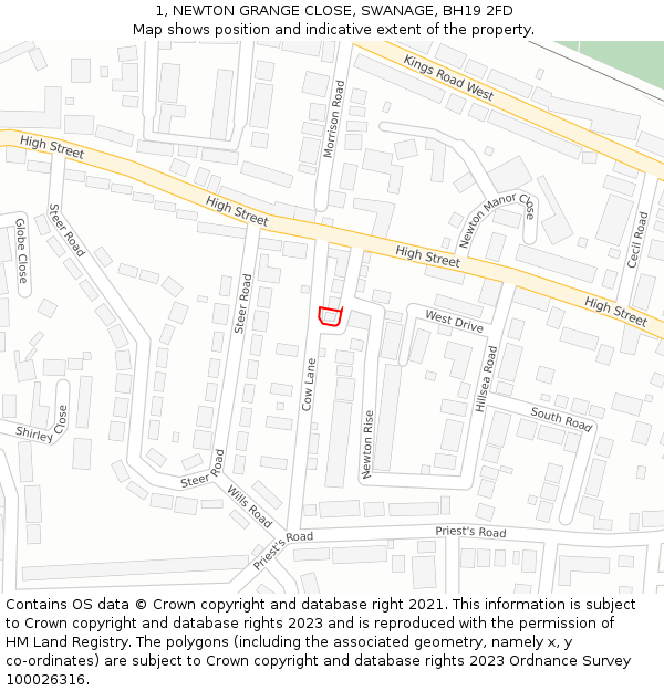 1, NEWTON GRANGE CLOSE, SWANAGE, BH19 2FD: Location map and indicative extent of plot
