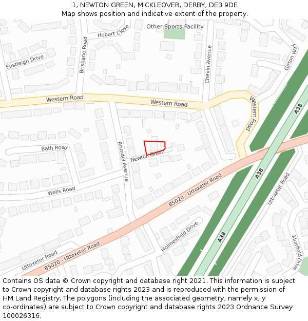 1, NEWTON GREEN, MICKLEOVER, DERBY, DE3 9DE: Location map and indicative extent of plot