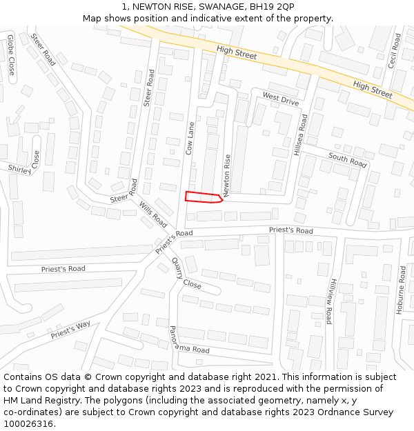 1, NEWTON RISE, SWANAGE, BH19 2QP: Location map and indicative extent of plot