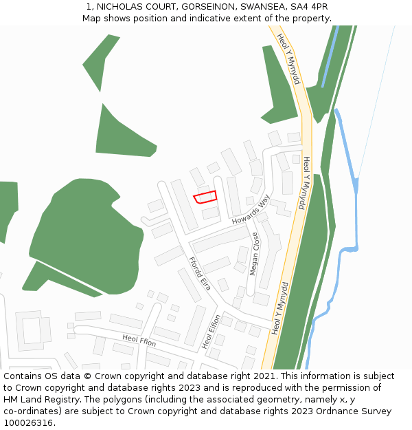 1, NICHOLAS COURT, GORSEINON, SWANSEA, SA4 4PR: Location map and indicative extent of plot