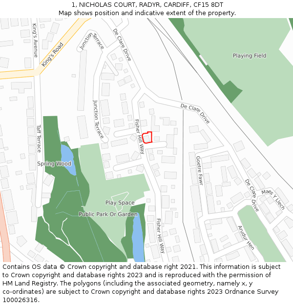 1, NICHOLAS COURT, RADYR, CARDIFF, CF15 8DT: Location map and indicative extent of plot