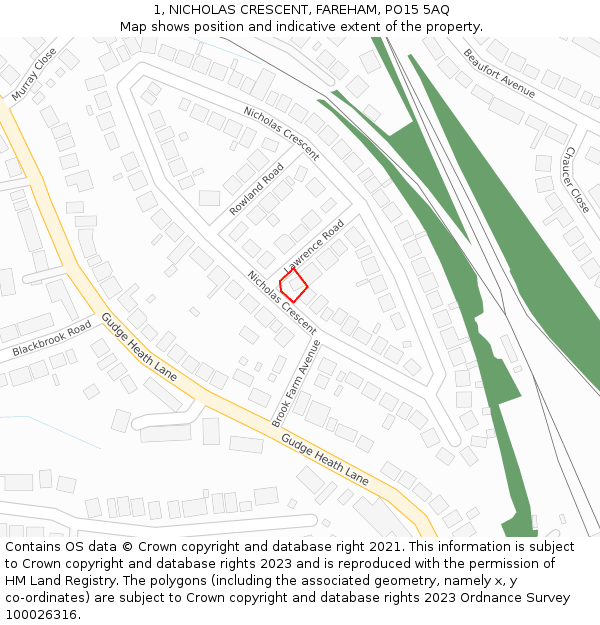 1, NICHOLAS CRESCENT, FAREHAM, PO15 5AQ: Location map and indicative extent of plot