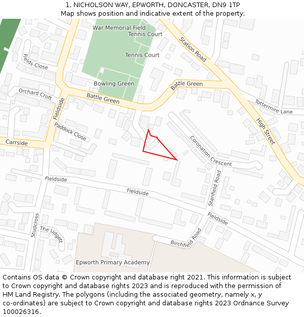 1, NICHOLSON WAY, EPWORTH, DONCASTER, DN9 1TP: Location map and indicative extent of plot