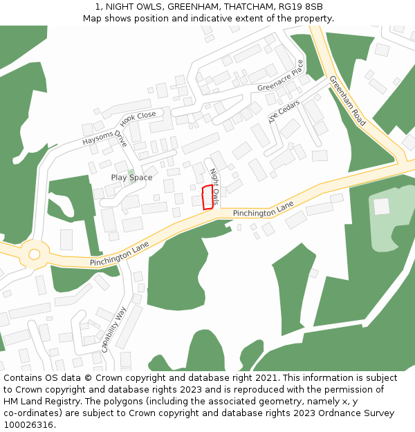 1, NIGHT OWLS, GREENHAM, THATCHAM, RG19 8SB: Location map and indicative extent of plot