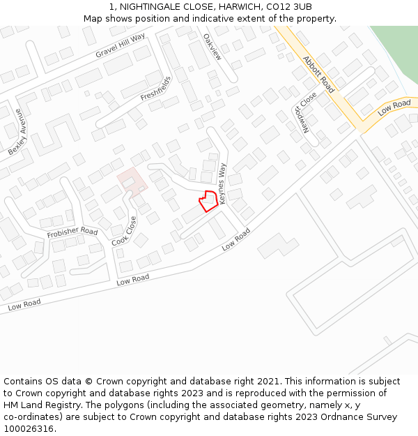 1, NIGHTINGALE CLOSE, HARWICH, CO12 3UB: Location map and indicative extent of plot