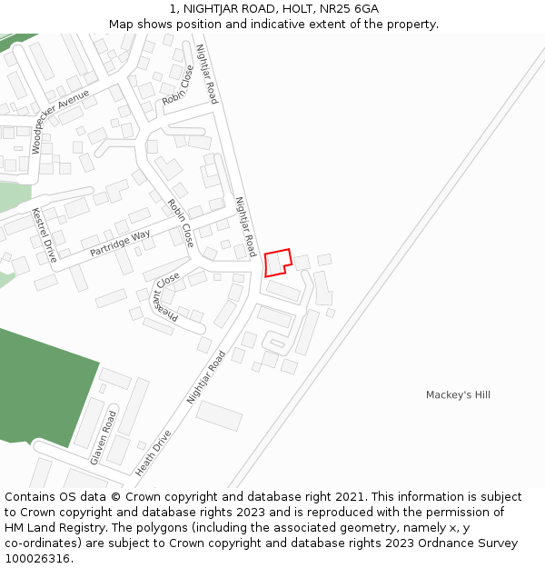 1, NIGHTJAR ROAD, HOLT, NR25 6GA: Location map and indicative extent of plot