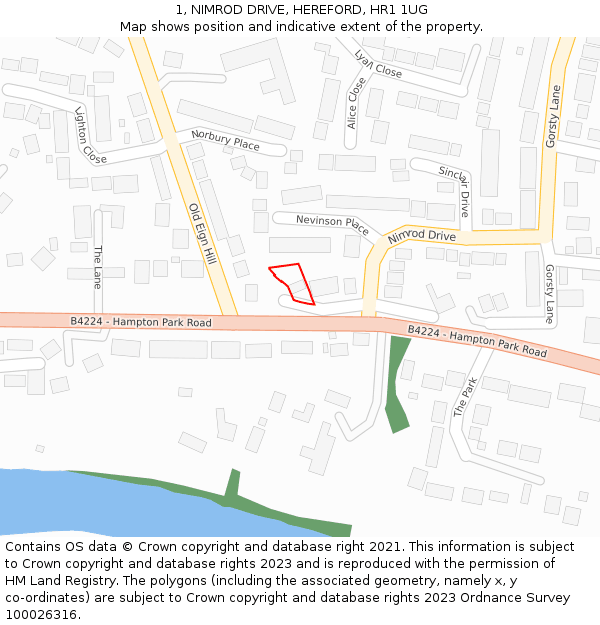 1, NIMROD DRIVE, HEREFORD, HR1 1UG: Location map and indicative extent of plot