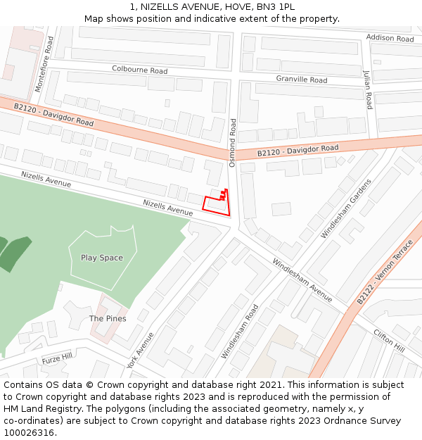 1, NIZELLS AVENUE, HOVE, BN3 1PL: Location map and indicative extent of plot