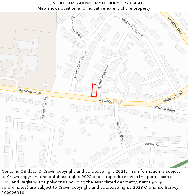 1, NORDEN MEADOWS, MAIDENHEAD, SL6 4SB: Location map and indicative extent of plot
