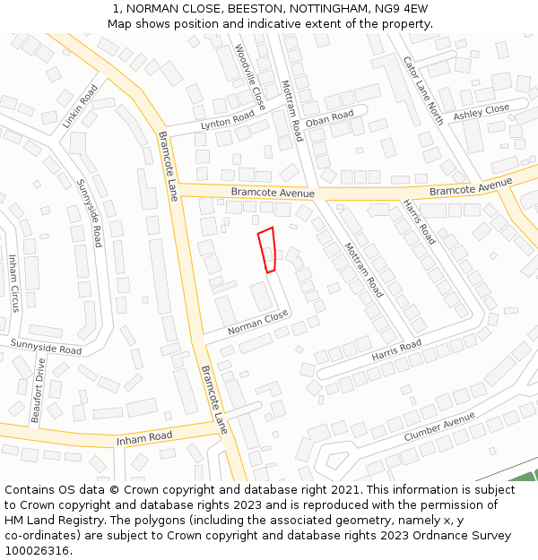 1, NORMAN CLOSE, BEESTON, NOTTINGHAM, NG9 4EW: Location map and indicative extent of plot