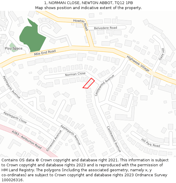 1, NORMAN CLOSE, NEWTON ABBOT, TQ12 1PB: Location map and indicative extent of plot
