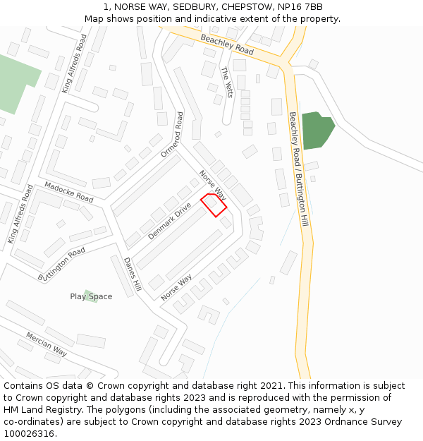 1, NORSE WAY, SEDBURY, CHEPSTOW, NP16 7BB: Location map and indicative extent of plot