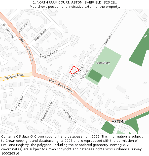 1, NORTH FARM COURT, ASTON, SHEFFIELD, S26 2EU: Location map and indicative extent of plot