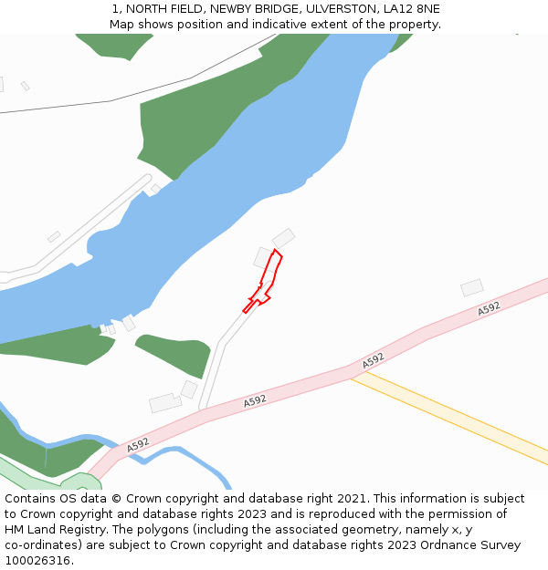 1, NORTH FIELD, NEWBY BRIDGE, ULVERSTON, LA12 8NE: Location map and indicative extent of plot