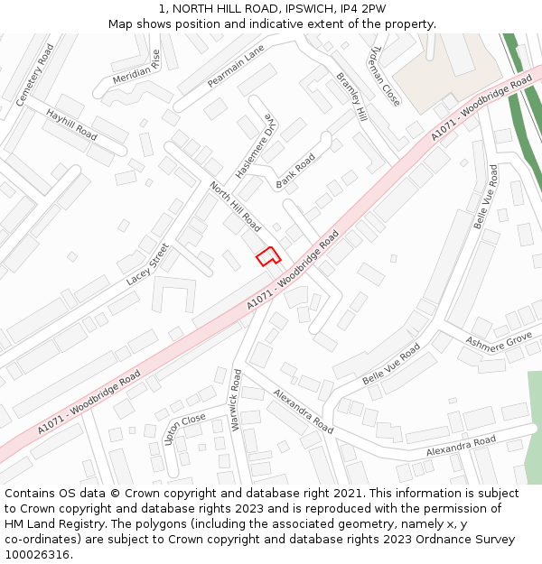 1, NORTH HILL ROAD, IPSWICH, IP4 2PW: Location map and indicative extent of plot