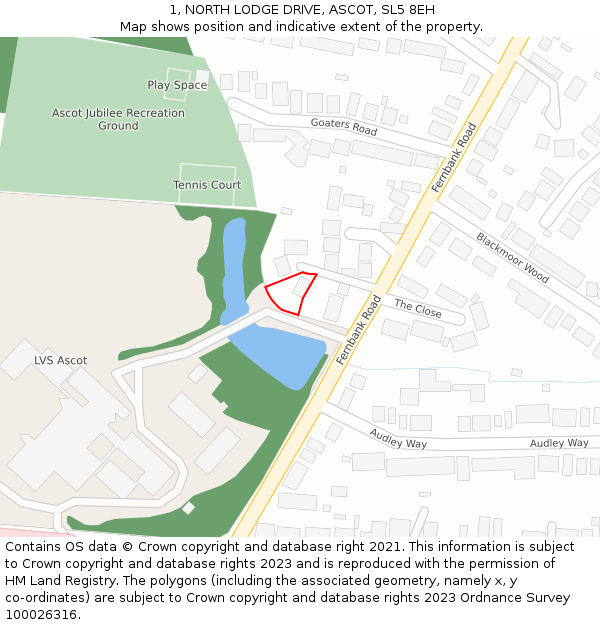 1, NORTH LODGE DRIVE, ASCOT, SL5 8EH: Location map and indicative extent of plot