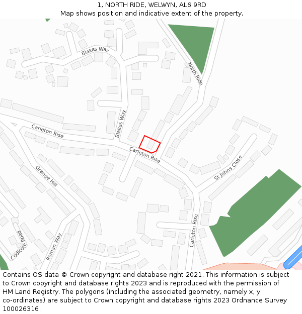 1, NORTH RIDE, WELWYN, AL6 9RD: Location map and indicative extent of plot