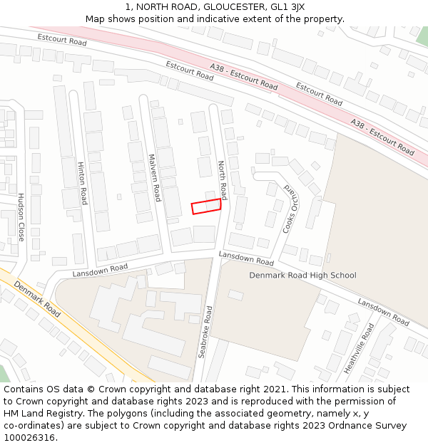 1, NORTH ROAD, GLOUCESTER, GL1 3JX: Location map and indicative extent of plot