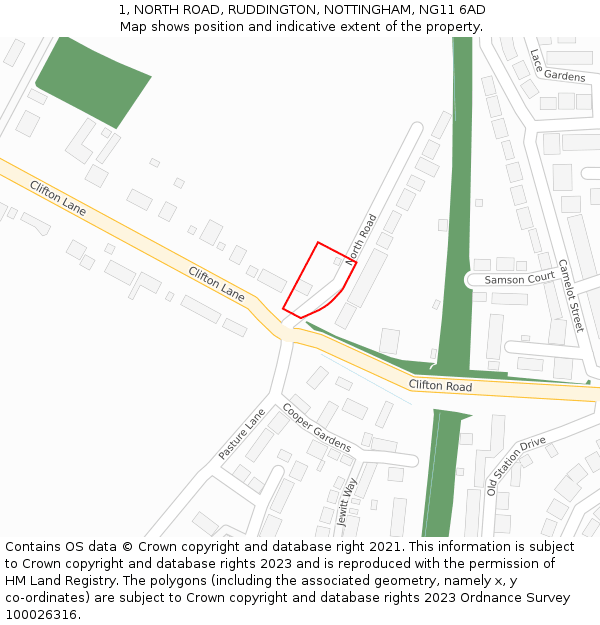 1, NORTH ROAD, RUDDINGTON, NOTTINGHAM, NG11 6AD: Location map and indicative extent of plot