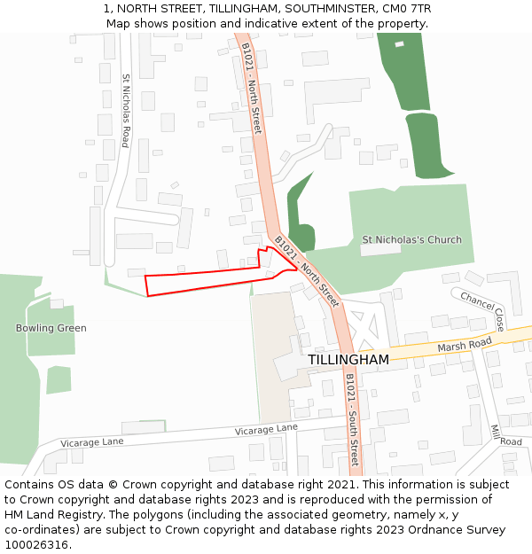 1, NORTH STREET, TILLINGHAM, SOUTHMINSTER, CM0 7TR: Location map and indicative extent of plot