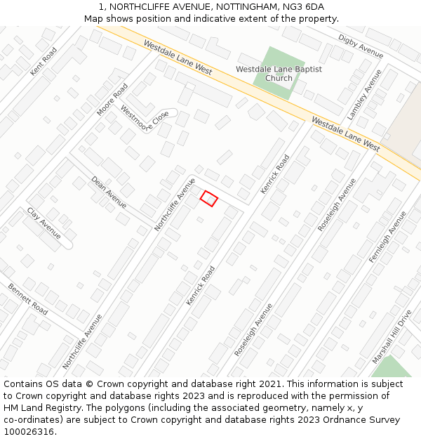 1, NORTHCLIFFE AVENUE, NOTTINGHAM, NG3 6DA: Location map and indicative extent of plot