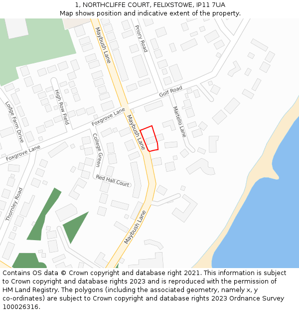 1, NORTHCLIFFE COURT, FELIXSTOWE, IP11 7UA: Location map and indicative extent of plot