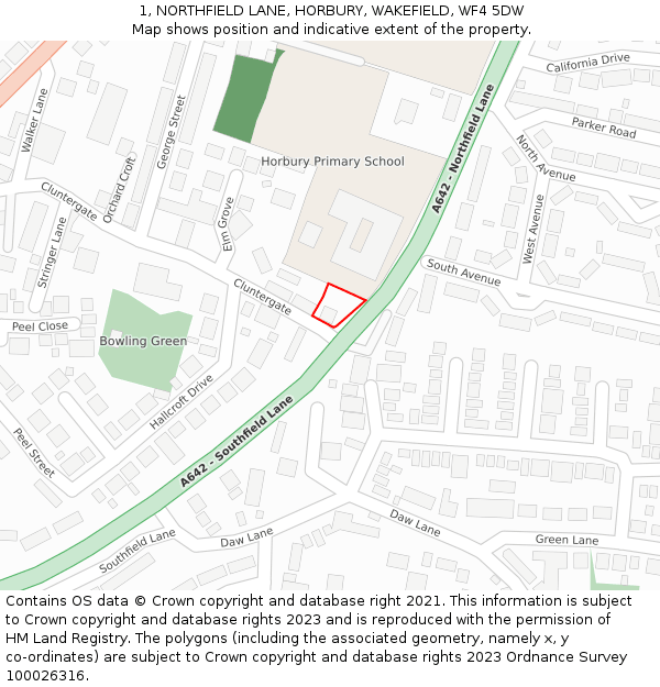 1, NORTHFIELD LANE, HORBURY, WAKEFIELD, WF4 5DW: Location map and indicative extent of plot