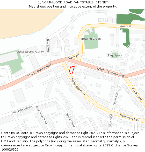 1, NORTHWOOD ROAD, WHITSTABLE, CT5 2ET: Location map and indicative extent of plot