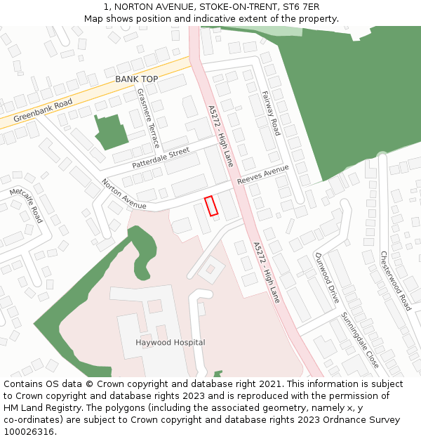 1, NORTON AVENUE, STOKE-ON-TRENT, ST6 7ER: Location map and indicative extent of plot