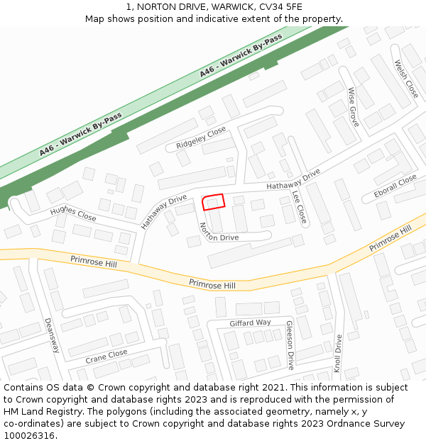 1, NORTON DRIVE, WARWICK, CV34 5FE: Location map and indicative extent of plot