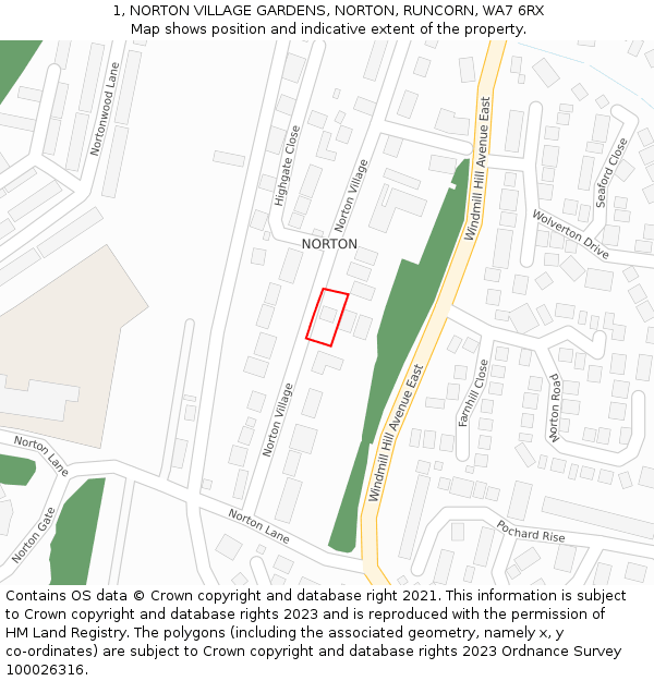 1, NORTON VILLAGE GARDENS, NORTON, RUNCORN, WA7 6RX: Location map and indicative extent of plot