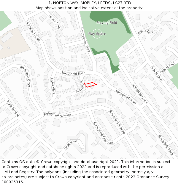 1, NORTON WAY, MORLEY, LEEDS, LS27 9TB: Location map and indicative extent of plot