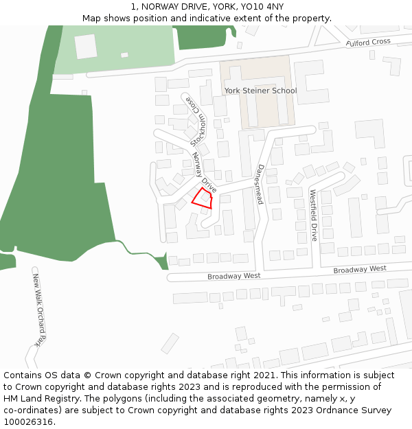 1, NORWAY DRIVE, YORK, YO10 4NY: Location map and indicative extent of plot