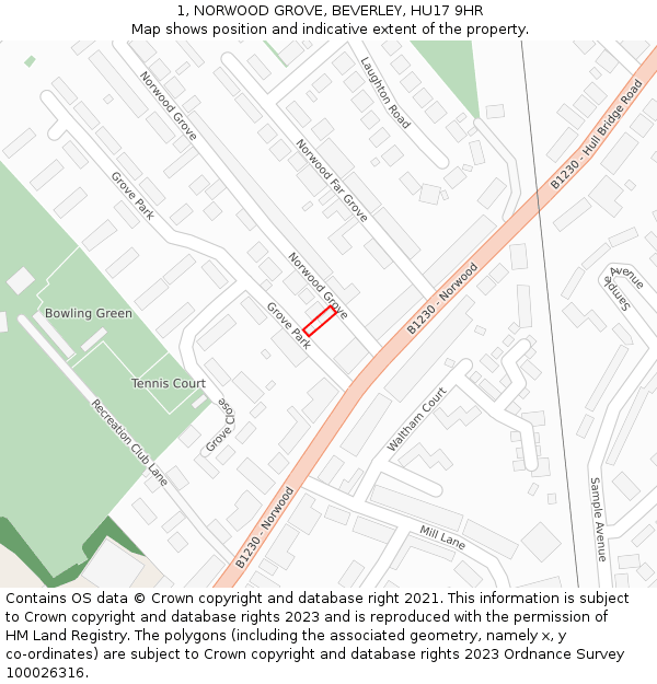 1, NORWOOD GROVE, BEVERLEY, HU17 9HR: Location map and indicative extent of plot