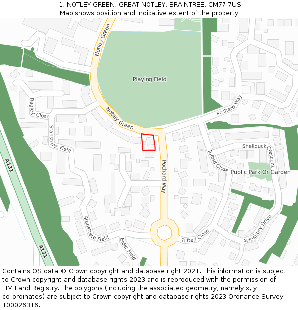 1, NOTLEY GREEN, GREAT NOTLEY, BRAINTREE, CM77 7US: Location map and indicative extent of plot