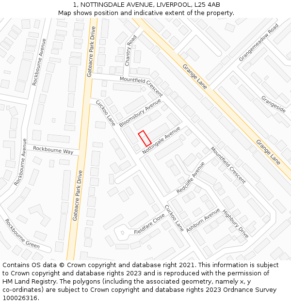 1, NOTTINGDALE AVENUE, LIVERPOOL, L25 4AB: Location map and indicative extent of plot