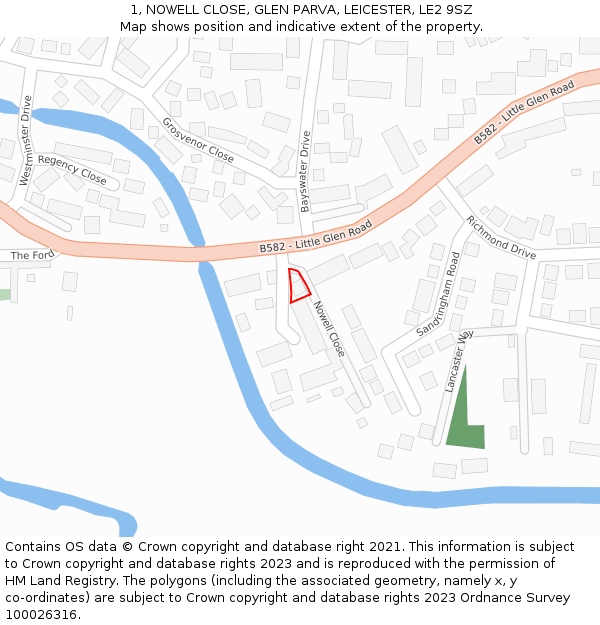 1, NOWELL CLOSE, GLEN PARVA, LEICESTER, LE2 9SZ: Location map and indicative extent of plot