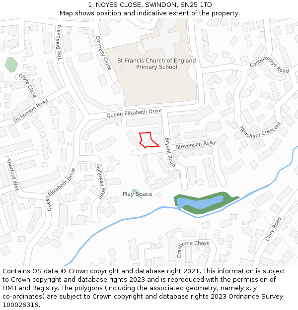 1, NOYES CLOSE, SWINDON, SN25 1TD: Location map and indicative extent of plot