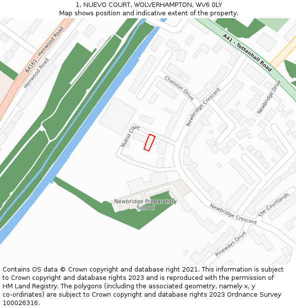 1, NUEVO COURT, WOLVERHAMPTON, WV6 0LY: Location map and indicative extent of plot