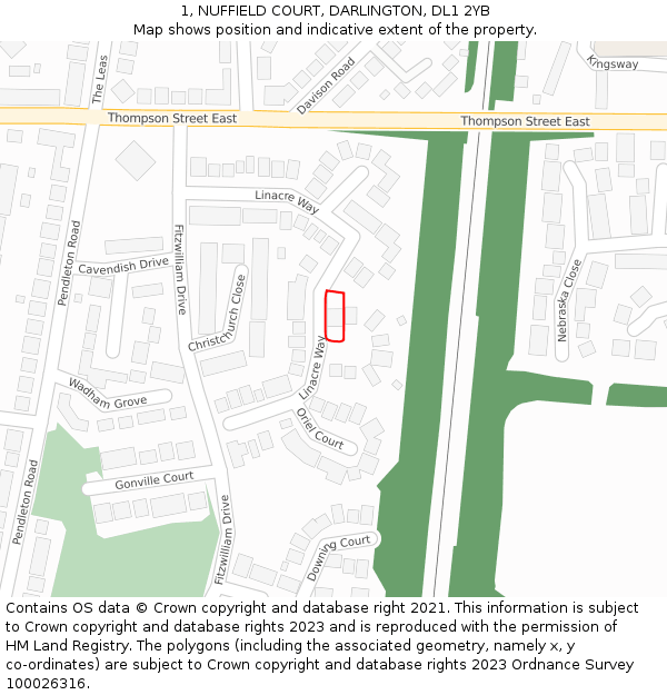 1, NUFFIELD COURT, DARLINGTON, DL1 2YB: Location map and indicative extent of plot