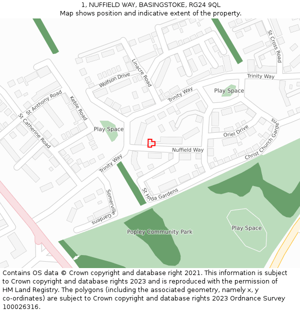 1, NUFFIELD WAY, BASINGSTOKE, RG24 9QL: Location map and indicative extent of plot