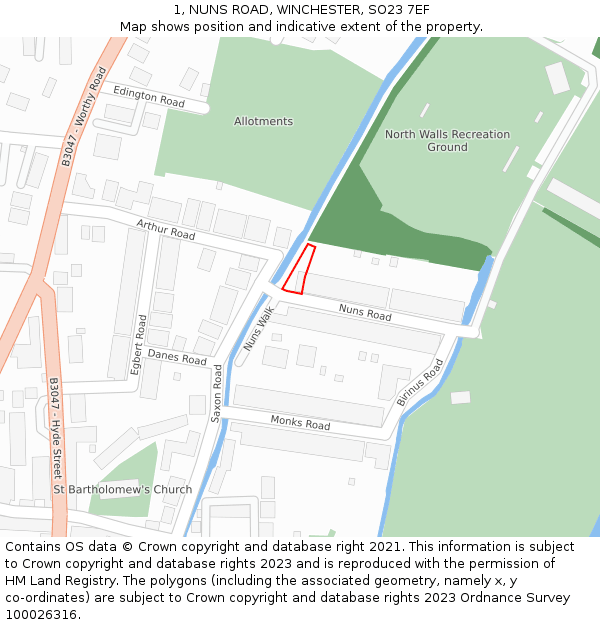 1, NUNS ROAD, WINCHESTER, SO23 7EF: Location map and indicative extent of plot