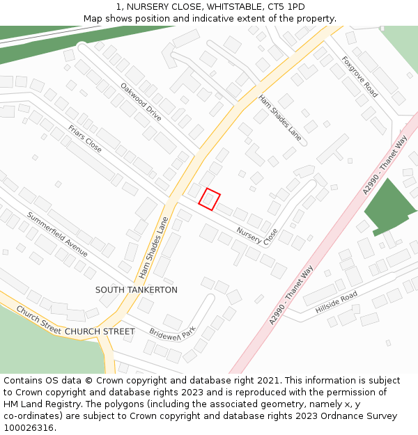 1, NURSERY CLOSE, WHITSTABLE, CT5 1PD: Location map and indicative extent of plot