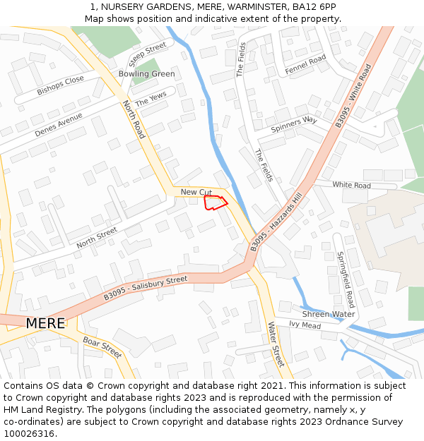 1, NURSERY GARDENS, MERE, WARMINSTER, BA12 6PP: Location map and indicative extent of plot