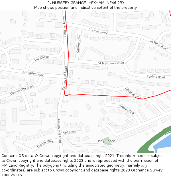 1, NURSERY GRANGE, HEXHAM, NE46 2BY: Location map and indicative extent of plot